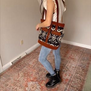 Aztec and leather shoulder bag